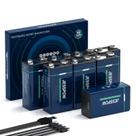 Bateria de lítio recarregável de 9V 1300mAh USB com cabo tipo C x8