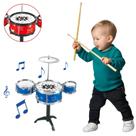 Bateria Infantil Instrumento 3 Tambores Brinquedo Rock Vermelho Menino e Menina Prato Tambor Baqueta