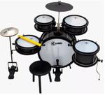 Bateria Infantil Luen Star Kids Preta Kit Completo com Pratos, Baquetas e Pedal Diversão e Aprendizado Musical