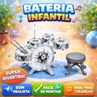 Bateria Infantil Musical Brinquedo Realista com Banco Banqueta e 5 tambores Menino e Menina