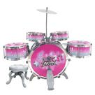Bateria Instrumento Infantil Rock Party c/ Banquinho Pedal Baquetas DM Toys DMT6066 Rosa