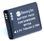 Bateria MemoryTec BP70A compatível com Samsung ES65, ES70, PL100, PL120, ST65, ST70, ST100, ST150F, DV150F, WB30F