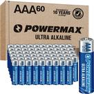 Bateria Powermax AAA 1,5 V alcalina, pacote com 60 anos, prateleira de 10 anos