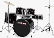 Bateria Pro Fire Bumbo 20 Preta Ferragem Cromada Banco Prato