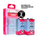 Bateria Recarregável 9V 240mAh Pacote com 2 Peças para Dispositivos de Som, Alarmes e Equipamentos