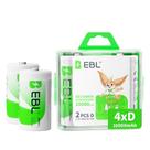 Baterias D recarregáveis EBL Ultra Pro 10.000mAh Ni-MH, pacote com 4
