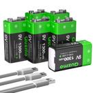 Baterias de íon de lítio recarregáveis de 9 V Quzmo 1300mAh (pacote com 6)