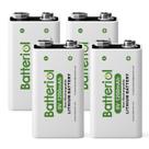 Baterias de lítio de 9V Batteriol 1200mAh, vida útil de 10 anos, pacote com 4