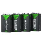 Baterias recarregáveis BEVIGOR 9V NiMH 2000mWh, pacote com 4