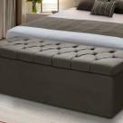 Baú Para Quarto Cama Box Madeira Estofado Casal