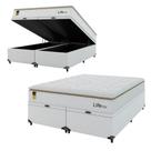 Baú Queen Bipartido Couro Branco + Colchão Life D33 One Face Bege- e-Shop Casa