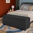 Baú Recamier Cor Cinza Sara Com Capitonê 190cm Para Cama King - Lv