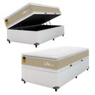 Baú Solteiro Couro Branco + Colchão Life Gold Bege- e-Shop Casa