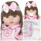 Bebê Boneca Estilo Reborn Real Cabelo Castanho + Enxoval