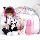 Bebê Boneca Tipo Reborn Panda com Kit de Acessórios e Bolsa