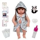Bebê Reborn Boneca 100% Vinil Roupão Estampa Panda Com Itens