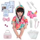 Bebê Reborn Boneca Realista Morena Unicórnio Pelúcia Bolsa