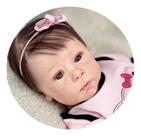Bebe Reborn Boneca Silicone Realista Menina Enxoval Completo com 20 Itens, Pode Tomar Banho, 50cm de Altura, Teste do Pezinho e Marca de Vacina