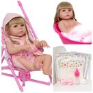 Bebê Reborn De Silicone Loira Enxoval 14 Itens Com Carrinho