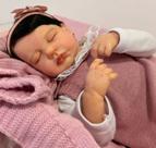 Bebê Reborn Lou Lou Menina Realismo Dormindo, Silicone e Banho Enxoval Completo, Certidão de Nascimento, 50cm de Altura