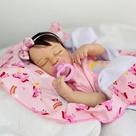 Bebê Reborn Lou Lou Rosa Ana Dolls Menina Dormindo, Silicone Realista, 50 cm, Cabelo Fio a Fio, Cerdidão de Nascimento