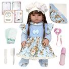 Bebe Reborn Menina Roupa Azul Cabelos Castanhos NPK Doll