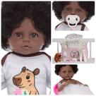 Bebê Reborn Negra Roupa Capivara Com Bolsa E Acessórios Bebê Reborn Negra Roupa Capivara Com Bolsa E Acessórios