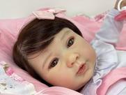 Bebê Reborn Piper Menina Silicone Boneca Realista 50cm Toma Banho Kit Rosa Completo