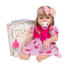 Bebe Reborn Recém Nascida 46cm Vestido Flamingo Kit Itens
