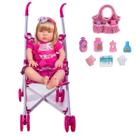 Bebe Reborn Silicone e Pano Menina 912 Carrinho e Bolsinha