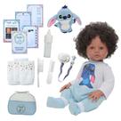 Bebê Reborn Silicone Masculino Cabelo Cacheado Kit Stitch
