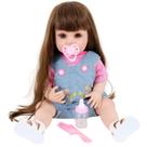 Bebê Sweetie Reborn Jardineira Jeans Flores Premium 55cm