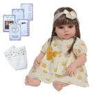 Bebê Tipo Reborn Menina Cabelo Castanho + Vestido Amarelo