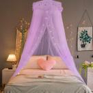 Bed Canopy Jeteven para meninas, Princess Round Lace Dome Purple