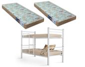 Beliche 100% Ferro/Aço Cristal Vira 2 Camas C/grade Proteção e Escada + 2 Colchões D-23 -Branco