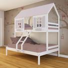 Beliche Casal/ Solteiro Casinha Bela - Madeira Maciça Branco/Rosa Megamobilia
