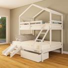 Beliche Casal/ Solteiro Casinha com Gavetas e Kit Escada/Escorregador Madeira Maciça Branco Megamobilia