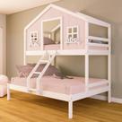 Beliche Casal/ Solteiro Casinha dos Sonhos Madeira Maciça Rosa/ Branco Housin Beliche Casal/ Solteiro Casinha dos Sonhos Madeira Maciça Rosa/ Branco Housin