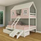 Beliche Casal/ Solteiro Casinha Encantada com 02 Gavetas Kit Escada/ Escorregador Madeira Maciça Rosa/ Branco Housin Beliche Casal/ Solteiro Casinha Encantada com 02 Gavetas Kit Escada/ Escorregador Madeira Maciça Rosa/ Branco Housin