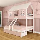 Beliche Casal/ Solteiro Casinha Encantada com 02 Gavetas Madeira Maciça Rosa/ Branco Megamobilia