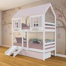 Beliche Casinha Bela com 2 Gavetas Rosa Kit Escada/Escorregador - Madeira Maciça Branco/Rosa Housin