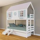 Beliche Casinha Bela com Coração 2 Gavetas Kit Escada/Escorregador - Madeira Maciça Branco/Rosa/Verde Housin