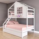 Beliche Casinha com Janela Casal/Solteiro com 02 Gavetas Madeira Maciça Branco/ Rosa Housin Beliche Casinha com Janela Casal/Solteiro com 02 Gavetas Madeira Maciça Branco/ Rosa Housin
