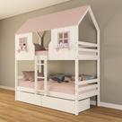 Beliche Casinha Encantada com 02 Gavetas Madeira Maciça Branco/ Rosa Housin Beliche Casinha Encantada com 02 Gavetas Madeira Maciça Branco/ Rosa Housin