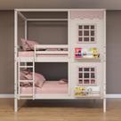 Beliche Casinha Reta com 02 Janelas Madeira Maciça Branco/ Rosa Housin Beliche Casinha Reta com 02 Janelas Madeira Maciça Branco/ Rosa Housin