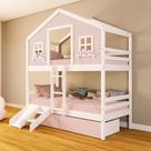 Beliche Casinha Sonhos com 02 Gavetas Rosa Kit Escada/ Escorregador Madeira Maciça Rosa/ Branco Housin Beliche Casinha Sonhos com 02 Gavetas Rosa Kit Escada/ Escorregador Madeira Maciça Rosa/ Branco Housin