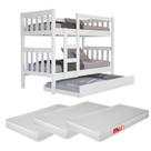 Beliche Com Cama Auxiliar e 3 Colchões Solteiro Ideal Para Quarto Compacto Infantil ou Adulto