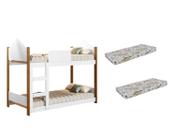 Beliche infantil 100%mdf branco/mel com escada + 2 colchões