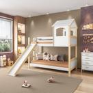 Beliche Infantil Casinha Com Escorregador Madeira e MDF - Casatema Branco/Natural