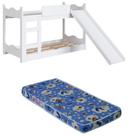Beliche Infantil com Colchão, Escorregador, Grades Laterais e Escada Cor Branco - Completa Móveis Beliche Infantil com Colchão, Escorregador, Grades Laterais e Escada Cor Branco - Completa Móveis